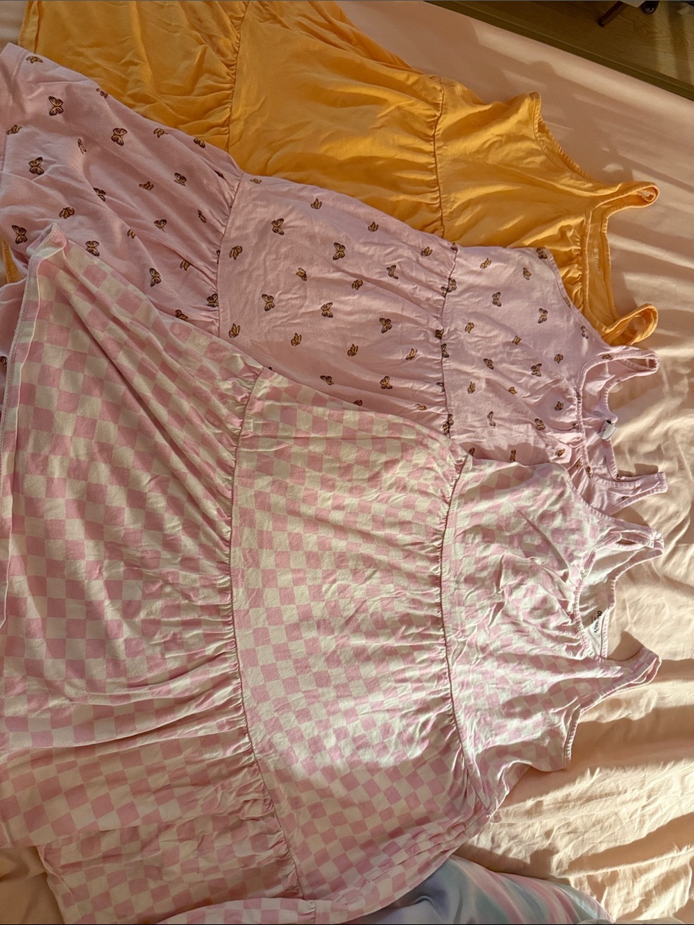 Old Navy Girls' Pink Check, Light Pink Butterfly & Yellow Sleeveless Dresses